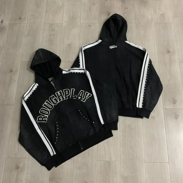 Design Roughplay Studded Track Hoodie Black Hoodie - 1