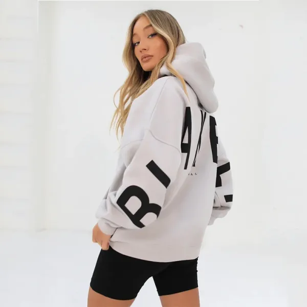 Design Oversized Graphic Hoodie in Light Gray with Black Lettering - 1