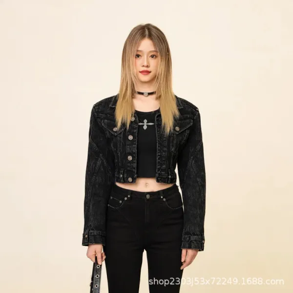 SMF SMFK Cropped Black Denim Jacket - 9