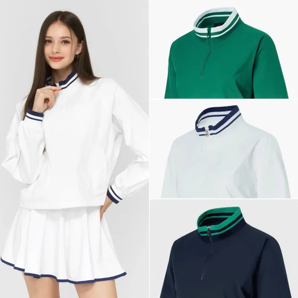 Design Windbreaker Jacket White with Navy Trim - 12
