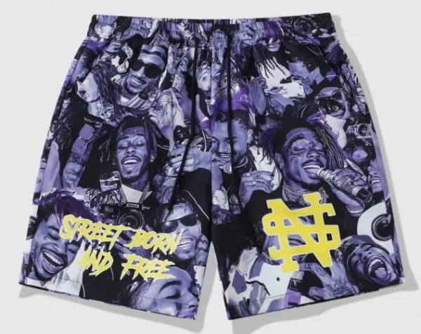 Design Graphic Print Purple Eyes Swim Shorts - 13