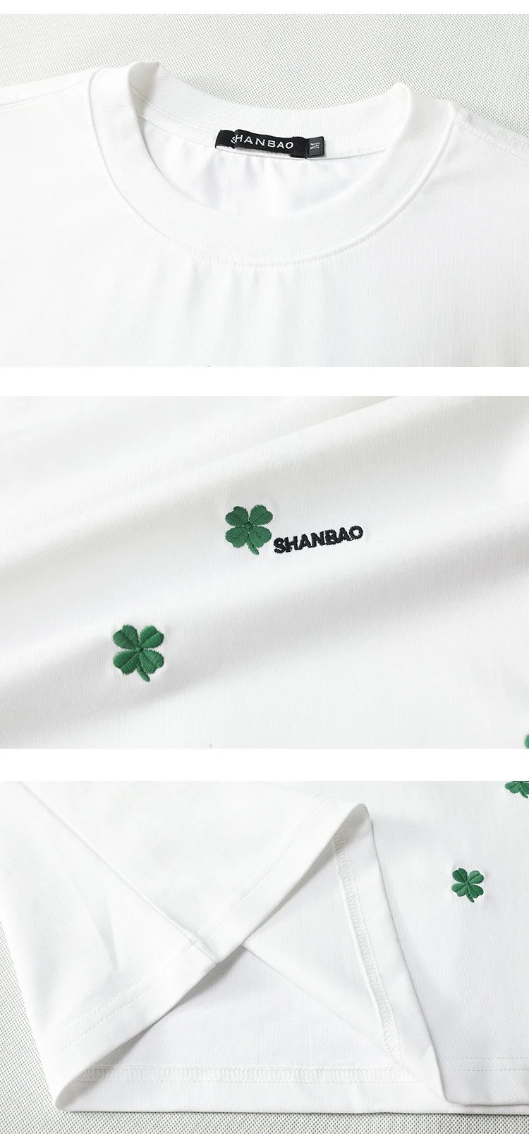 Design SHANBAO Clover Embroidered White T-Shirt T-Shirts - 13
