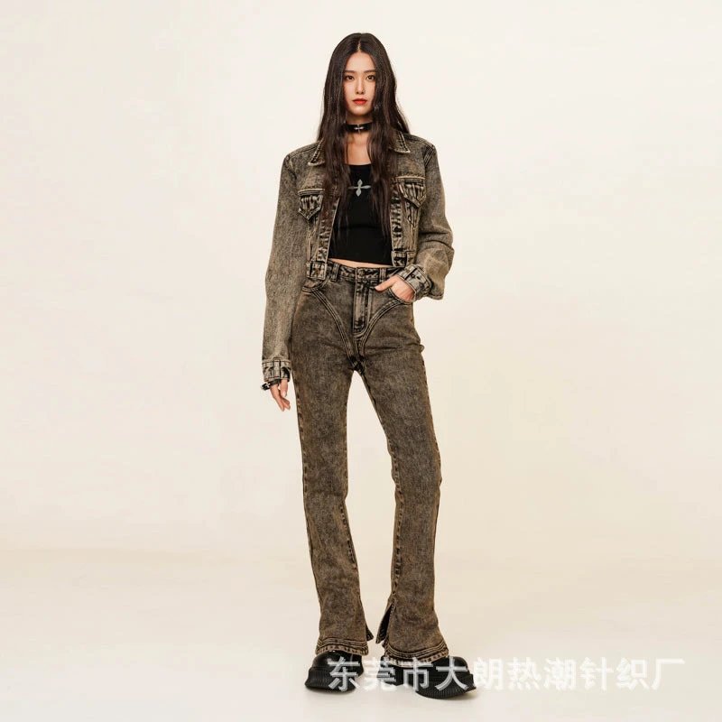 SMF SMFK Cropped Denim Jacket Gray Wash Denim Jacket - 3