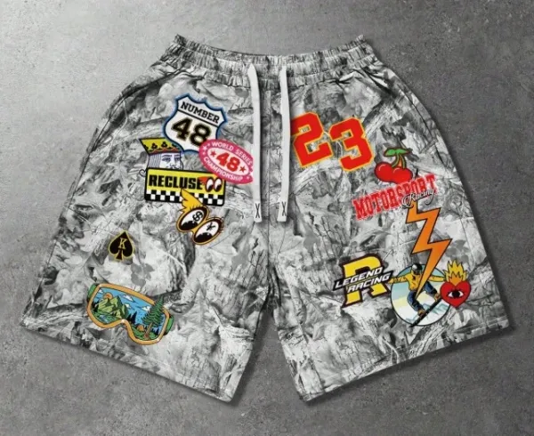 Design Graphic Print Purple Eyes Swim Shorts - 16