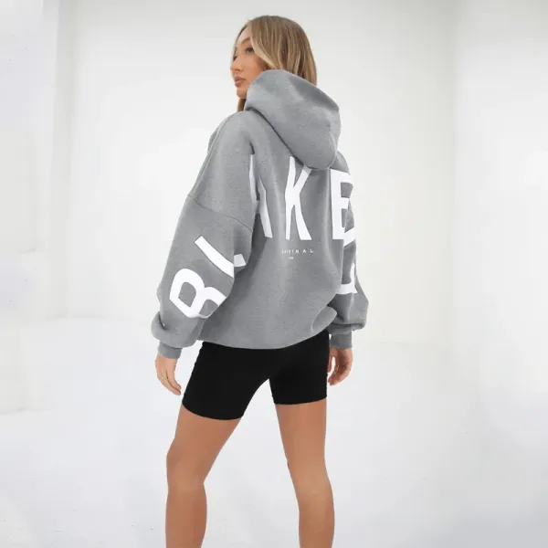 Design Oversized Graphic Hoodie in Light Gray with Black Lettering - 28