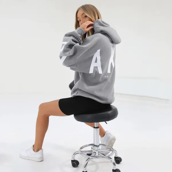 Design Oversized Graphic Hoodie in Light Gray with Black Lettering - 30