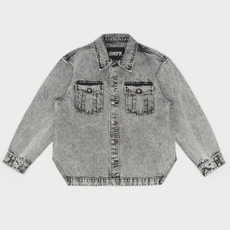SMF SMFK Acid Wash Denim Jacket Gray Denim Jacket