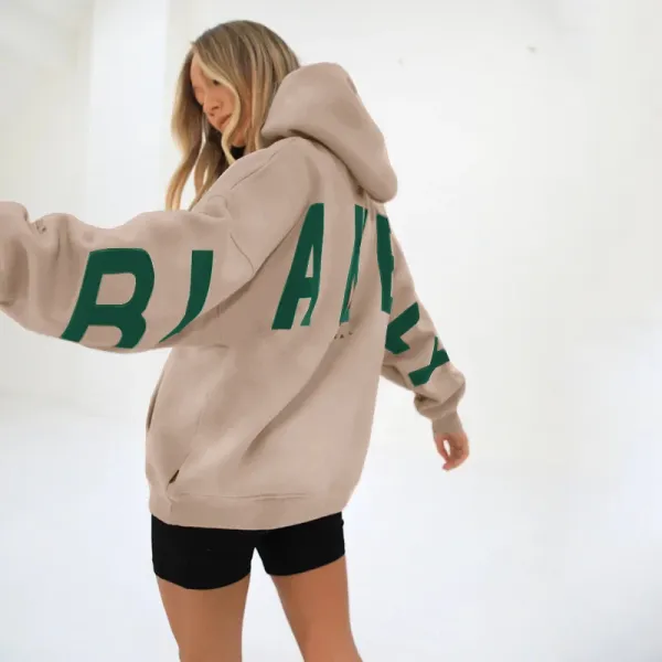 Design Oversized Graphic Hoodie in Light Gray with Black Lettering - 32
