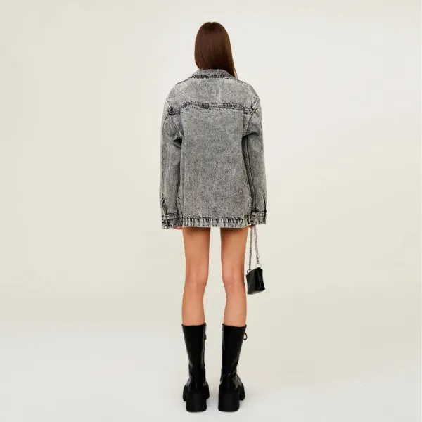 SMF SMFK Acid Wash Denim Jacket Gray Denim Jacket - 5