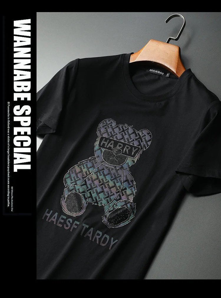 Design SHANBAO Bear Graphic Print Blue T-Shirt T-Shirts - 7