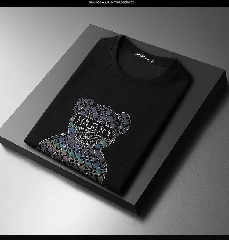 Design SHANBAO Bear Graphic Print Blue T-Shirt T-Shirts - 15