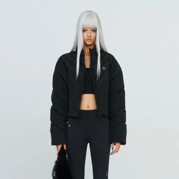 Design Quilted Cropped Puffer Jacket Light Gray Outerwear.jacket - 7