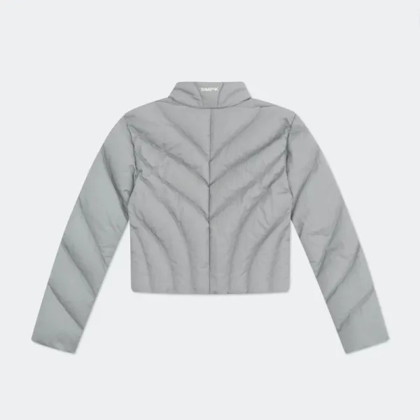 Design Quilted Cropped Puffer Jacket Light Gray Outerwear.jacket - 6