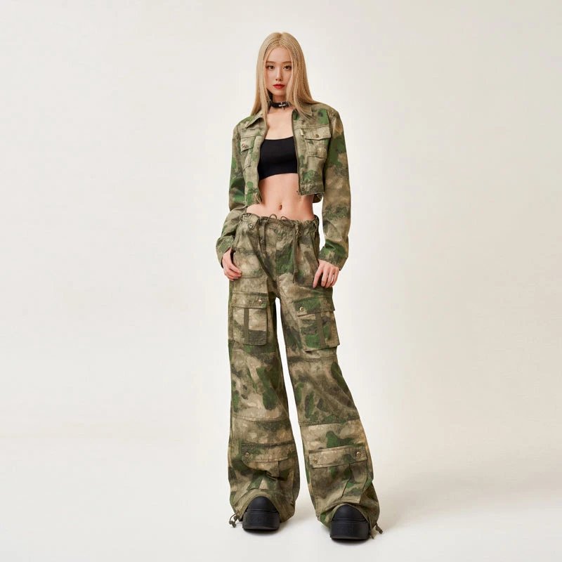Design Cropped Camouflage Denim Jacket - 5