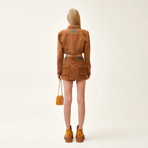 SMF SMFK Cropped Denim Jacket Caramel Brown Denim Jacket - 6