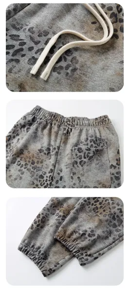 Design Leopard Print Heavyweight Fleece Zip-Up Hoodie and Sweatpants Set - 16