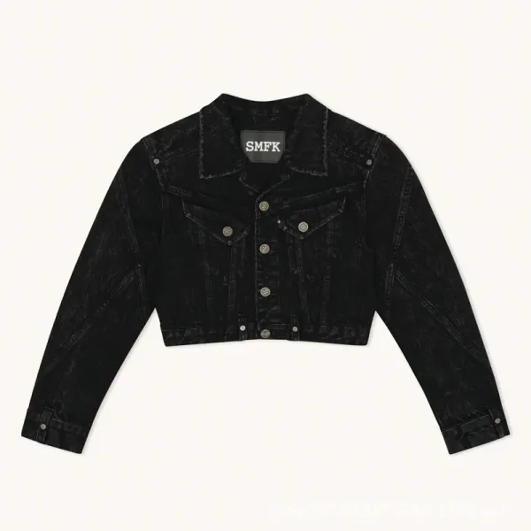 SMF SMFK Cropped Black Denim Jacket - 1