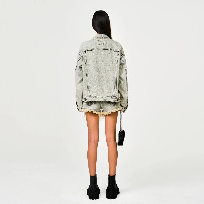 SMF Black Denim Jacket with Embroidered Floral Motif - 13