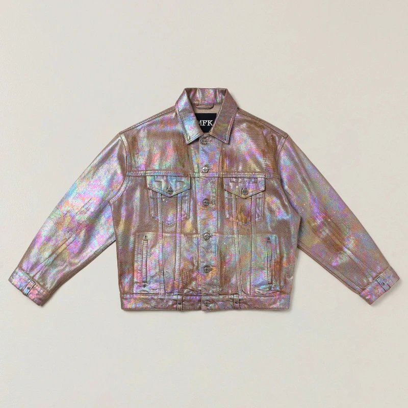 Design Glitter Denim Jacket Beige Outerwear - 5
