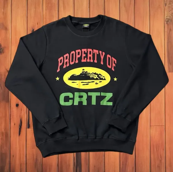 Corteiz Property Of CRTZ Black Crewneck Sweatshirt Hoodie - 1
