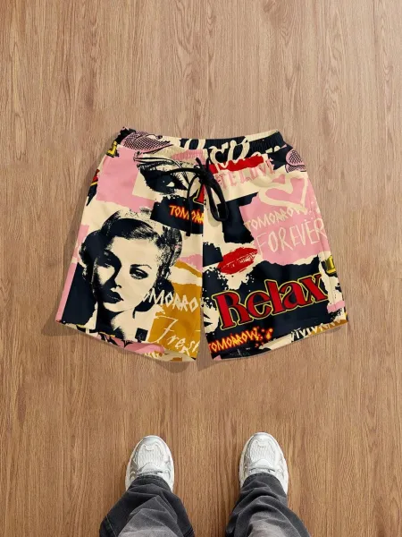 Design Pop Art Print Relaxed Fit Shorts Multicolor - 1