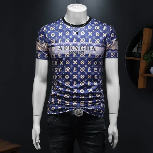 Design AFENGDA Homme Monogram Print Brown T-Shirt T-Shirts - 13