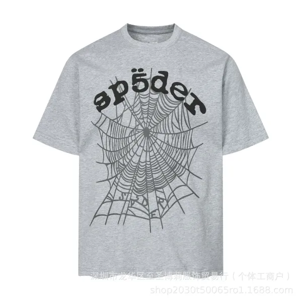 SP5DER Spider Web Graphic T-Shirt Gray - 1