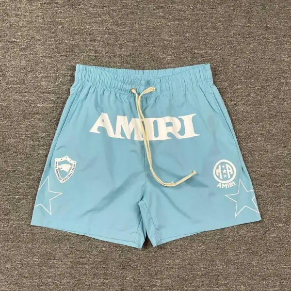 Amiri Logo Print Swim Shorts Light Blue - 1