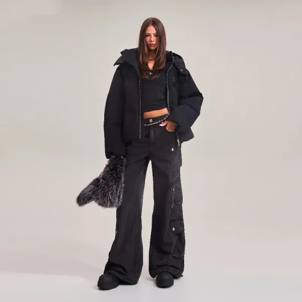 Design Puffer Jacket Navy Blue Down Jacket - 5