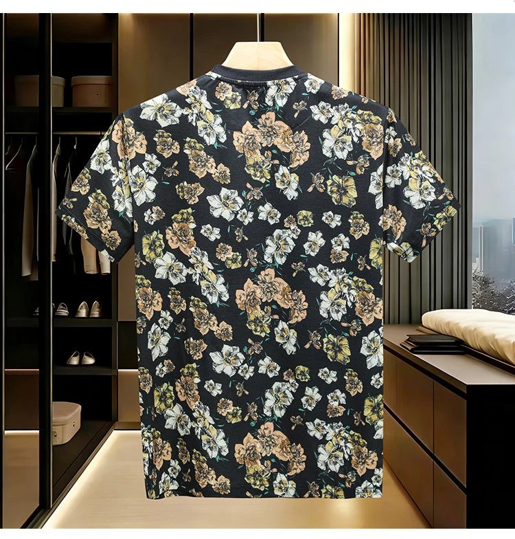 Design Shanbao Floral Print Black T-Shirt Tops.t Shirts - 5