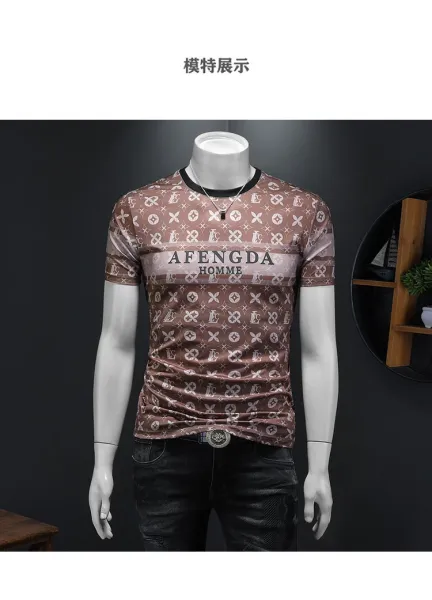 Design AFENGDA Homme Monogram Print Brown T-Shirt T-Shirts - 24