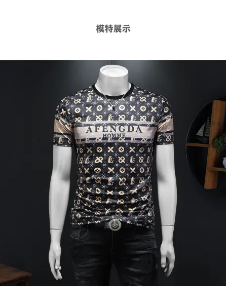 Design AFENGDA Homme Monogram Print Brown T-Shirt T-Shirts - 26