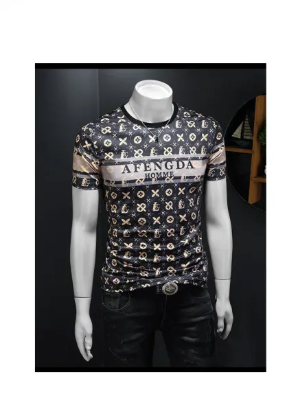 Design AFENGDA Homme Monogram Print Brown T-Shirt T-Shirts - 28