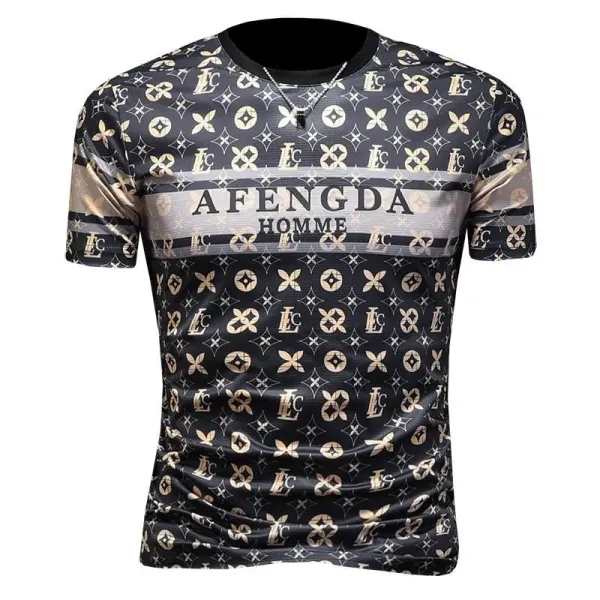Design AFENGDA Homme Monogram Print Brown T-Shirt T-Shirts - 33