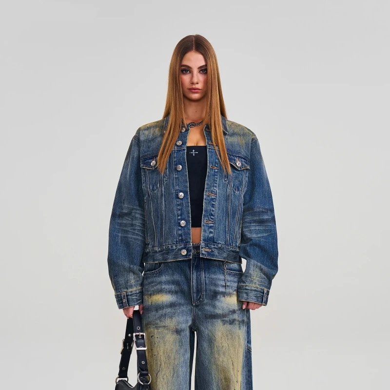 SMF Distressed Cropped Denim Jacket Blue - 19