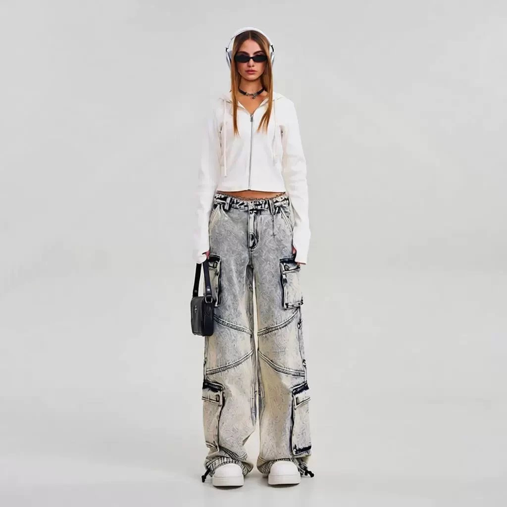 Design Cargo Jeans Acid Wash Gray - 4