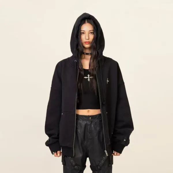 Design Oversized Zip-Up Hoodie Beige Hoodie - 3