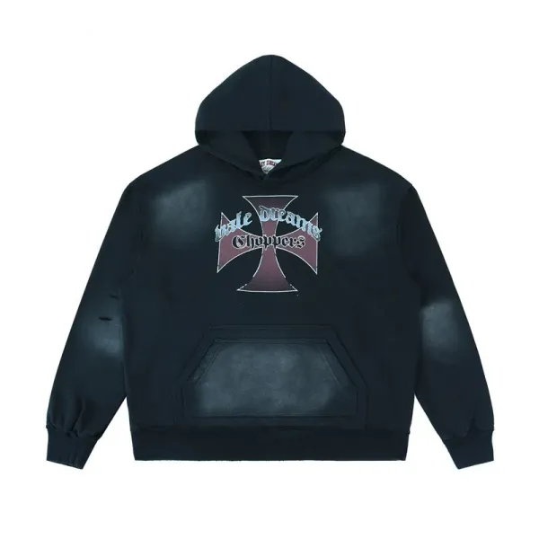 Hellstar Studios Cross Logo Distressed Black Hoodie - 4