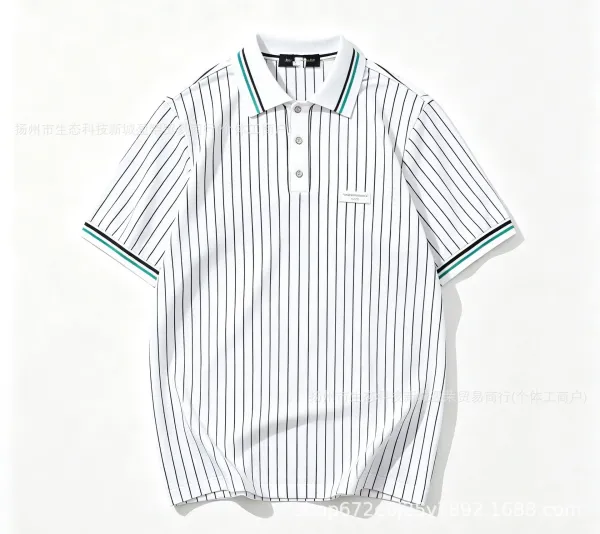 Design Checker Texture T-Shirt White with Green Stripes - 11