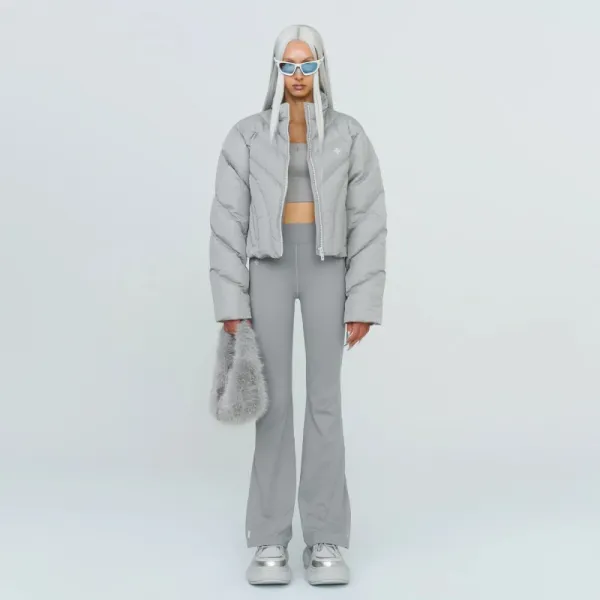 Design Quilted Cropped Puffer Jacket Light Gray Outerwear.jacket - 4