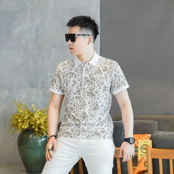 Design Floral Print Polo Shirt and Embroidered Logo Pants Set Casual Set - 4