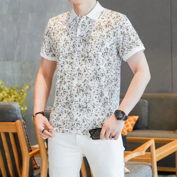 Design Floral Print Polo Shirt and Embroidered Logo Pants Set Casual Set - 6