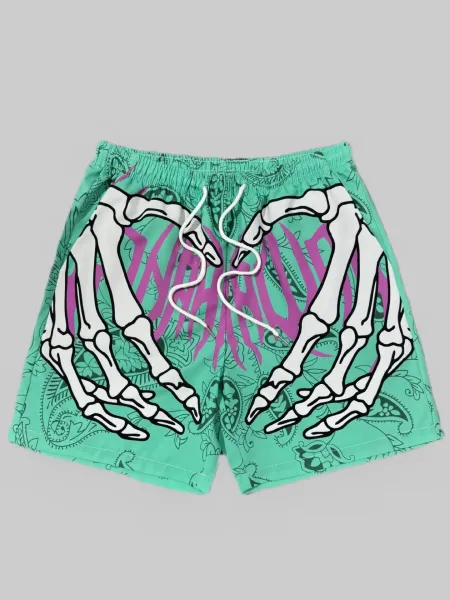 Design Puzzle Print Drawstring Shorts Black - 10