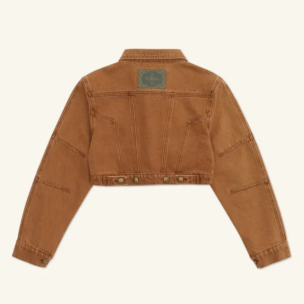 SMF SMFK Cropped Denim Jacket Caramel Brown Denim Jacket - 7