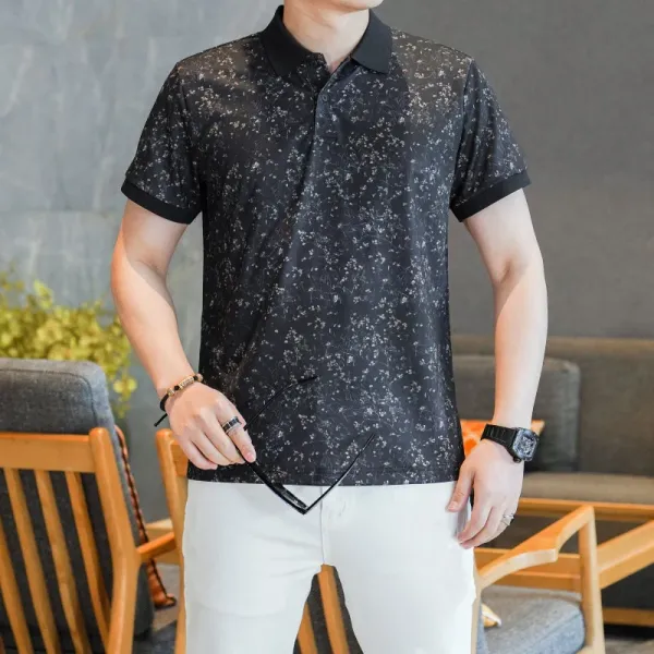 Design Floral Print Polo Shirt and Embroidered Logo Pants Set Casual Set - 11