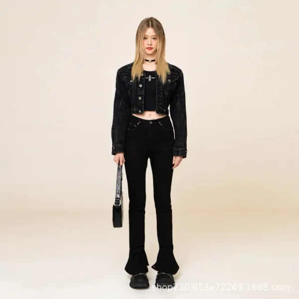 SMF SMFK Cropped Black Denim Jacket - 10