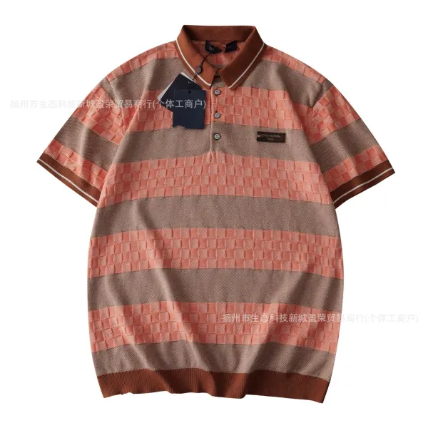 Louis Vuitton Striped Knit Polo in Terracotta and Beige Tops Polo - 1