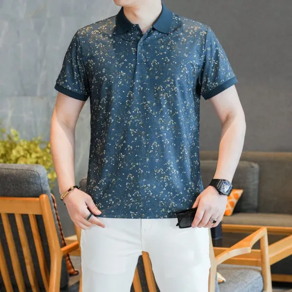 Design Floral Print Polo Shirt and Embroidered Logo Pants Set Casual Set - 16