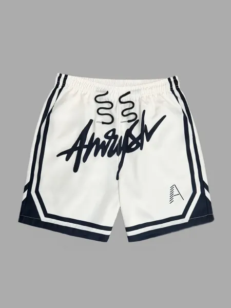 Design Puzzle Print Drawstring Shorts Black - 21
