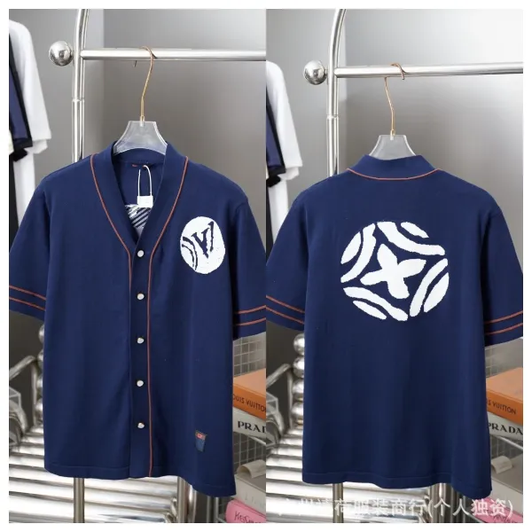 Design Knit Baseball Cardigan Navy with White Graphic Outerwear.cardigan - 1